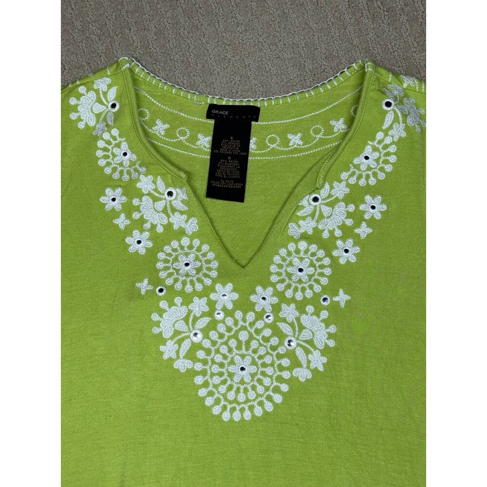 Grace Elements Neon Green White Sleeveless Embroidered V-Neck Dress Size Small - Picture 7 of 9